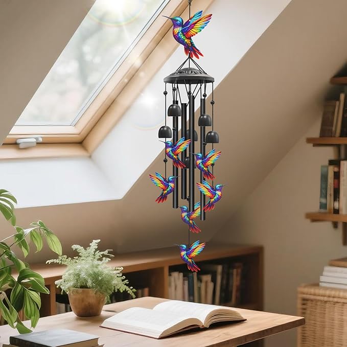 Hummingbird Wind Chimes for Outside, Black Metal Windchimes Outdoors, Hummingbirds Gifts for Women/Men, Garden/Yard Decor, Memorial/Birthday Gifts for Grandma/Mom, Durable Chimes for Outdoors