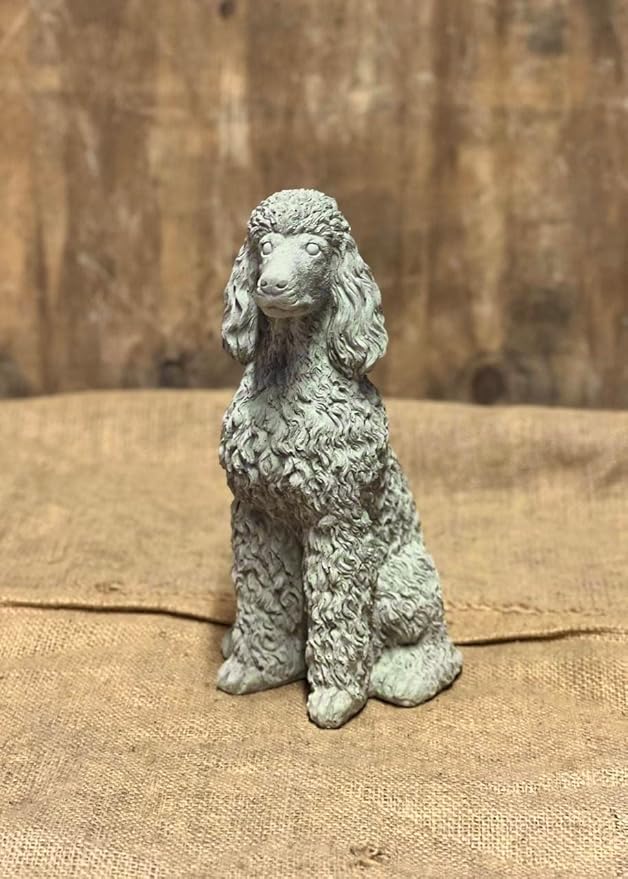 Stone Sitting Poodle Statue Concrete Resting Poodle Dog Figurine Porch Dog Memorial Sculpture