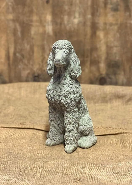 Stone Sitting Poodle Statue Concrete Resting Poodle Dog Figurine Porch Dog Memorial Sculpture
