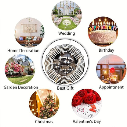10 Inch Raccoon Wind Spinner, 3D Metal Hanging Kinetic Wind Rustproof Sculpture Gift for Garden Yard Art Balcony Window Porch Outdoor Decor, Women Mom Mothers Day