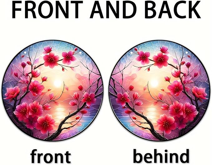 Banax Stained Glass Window Hanging Sunrise Suncatcher, 8 Inch Round Plum Blossom Glass Sun Catcher for Window Wall Art for Home, Patio, Porch, Outdoor Garden Décor Gift