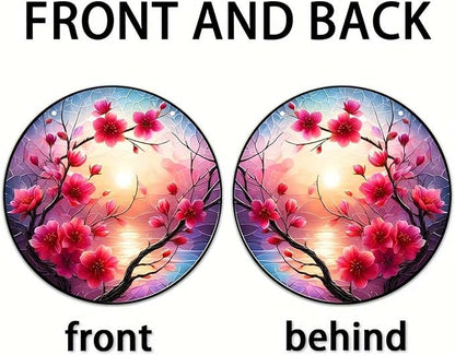 Banax Stained Glass Window Hanging Sunrise Suncatcher, 8 Inch Round Plum Blossom Glass Sun Catcher for Window Wall Art for Home, Patio, Porch, Outdoor Garden Décor Gift