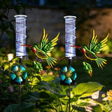 2PS Hummingbird Rain Gauge Outdoor,Solar Powered LED Lights Decorative Rain Gauge with 5 Inch Glass Tube for Yard,Garden,Patio,Lawn