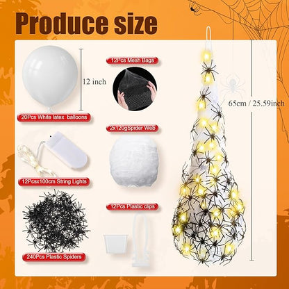 12 Pack Halloween Spider Hanging Egg Sacks Halloween Spider Sacks Decoration Large Props White Webs for Yard Haunted House Lawn Tree Outdoor Party Decor(Yellow)