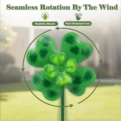 4pcs Clover Yard Wind Spinners Outdoor Decoration Stakes Lawn Ornaments, Lawn Decorations Garden Stakes, Metal Outside Decorations for Metal Yard Art Flower Garden Decor, Spring Mom Gifts