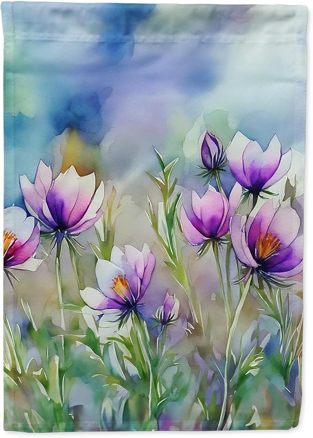 Caroline's Treasures South Dakota Pasque Flowers in Watercolor House Flag Large Porch Sleeve Pole Decorative Outside Yard Banner Artwork Wall Hanging, Polyester, House Size, Multicolor