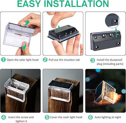Qualdout Solar Deck Lights 8 Pack, Solar Step Lights IP65 Waterproof Solar Powered Outdoor Led Lights for Fence Railing Wall Pool Stair Yard Garden Patio Pool Decorations (Warm White)