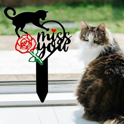 Oooct Cat Memorial Stake, Metal Grave Marker, Pets Headstone Sign, Remembrance Gift for Cat Lovers, Black