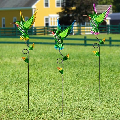 3 Pcs Hummingbird Decorative Garden Stakes,Metal Yard Art for Lawn Pathway Patio Plant Pot Flower Bed Ornaments Spring Outdoor Decor