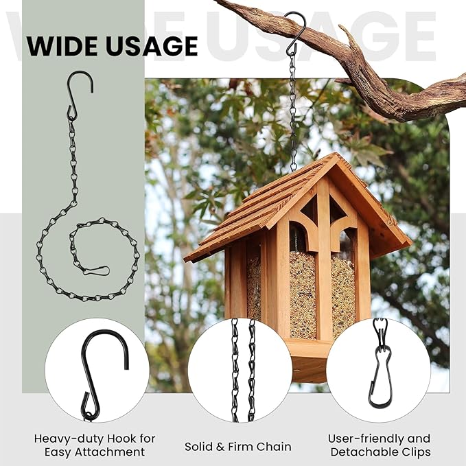 Black Chain for Hanging Plants, 6 PCS Small Chain for Hanging Basket, 24.5IN Hanging Chains with Hooks, Adjustable Plant Chain, Decorative Metal Hanging Basket Chain for Planter, Bird Feeder, Sign