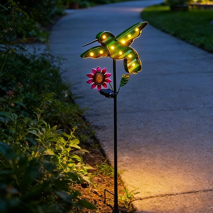Solar Lights Outdoor Garden Stakes, Waterproof Hummingbird Lights Gifts for Women Mum and Metal Bird Decorative LED Lanterns for Yard, Patio (Hummingbird) (Hummingbird)