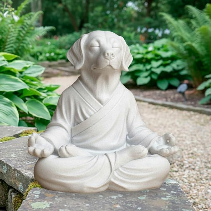 OLOMA Yoga Dog Yard Garden Sculpture Concrete Stone Statue Resin Coated Heavy Weather Resistant Indoor Outdoor Decorative Accent Feature for Patio Display Decorative Garden Accent Feature