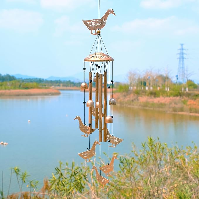 GDNSFIT Duck Wind Chimes for Outside, Metal Windchimes Outdoors, Duck Gifts for Women/Men, Memorial/Birthday Gifts, Garden Decor for Outside, Patio or Yard, Durable Chimes for Outdoors
