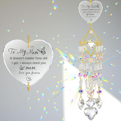 AceOrbit Mom Thank You Gift, Crystal Suncatchers for Window Hanging Wind Chime Garden Suncatchers Rainbow Indoor Outdoor Decor Unique Mom Birthday Gifts from Daughter, Happy Mother's Day
