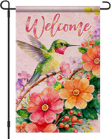 IVN Hummingbird Welcome Garden Flag 12x18 Inch – Spring Summer Floral Outdoor Flag, Double Sided Burlap Yard Flag for Porch Lawn Patio Decor