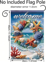 Spring Summer Garden Flag 12x18 Inch Coastal Welcome Seashell Starfish Coral Wreath Ocean Beach Design Outdoor Yard Porch Lawn for Seasonal Nautical Home Decor