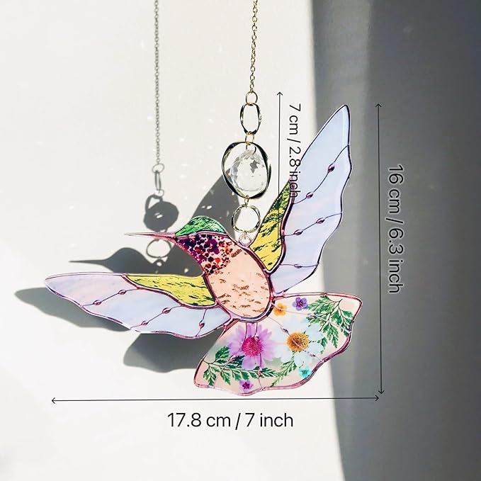 Green Acrylic Hummingbird Flowers Garden Suncatcher Window Hanging Crystal Prism Rainbow Maker Sun Catcher Ornaments Appreciation Thank You Gifts for Mom Grandma Sister Home Decor