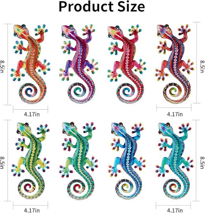 8 Pcs Metal Gecko Wall Art Outdoor Decor Metal Lizards Wall Decor Lizard 4.2 * 8.5 Inch Suitable for Hanging in Yard Garden Patio Fence Home, Idea Gifts for Mom Father Friends