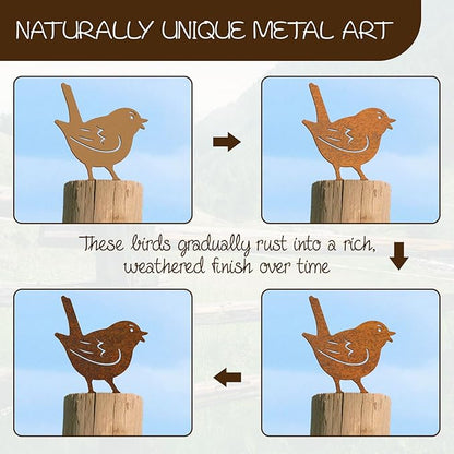 6PCS Rusty Metal Birds Decor, Outdoor Bird Wall Art Decor for Fence, Yard, and Patio, Metal Birds Craft Statue Ornaments, Bird Sculptures for Outdoor Garden Decoration Rustic Decoration
