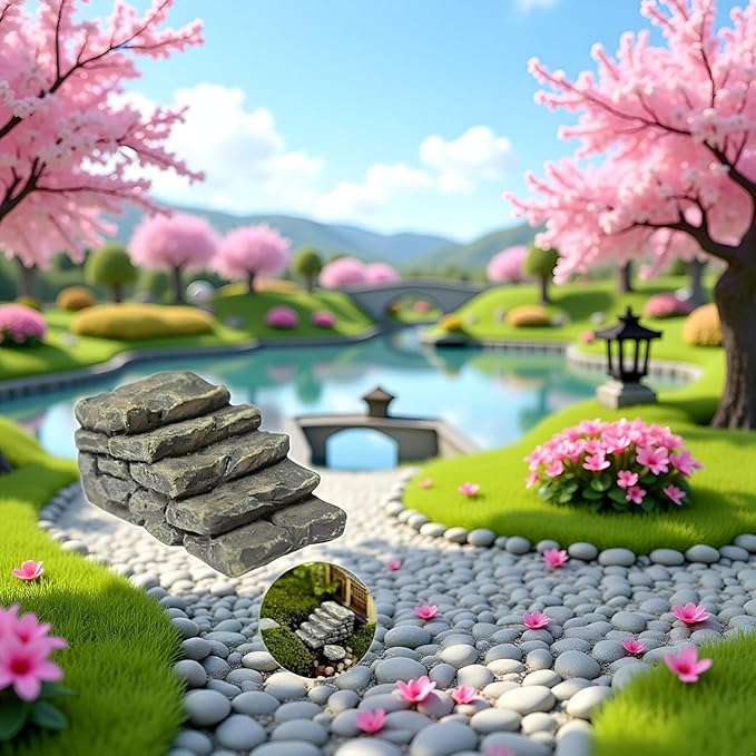 3Pcs Miniature Resin Bridge Stair Stone Straight Bridge Stairs Steps Garden Fairy Ornament Micro Landscaping Decor Bonsai Craft Straight Stairs Outdoor, Garden Sculptures and Statues, Decorations