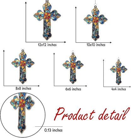 Christian Cross Acrylic Suncatcher, Christianity Sun Catcher for Window Hanging Ornament, Stained Glass Effect Indoor Outdoor Decor for Mother's Day, Mom, Grandma, Wife, Women