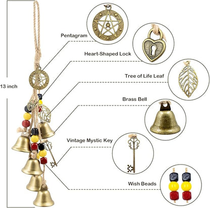 Witch Bells Protection for Door Knob, 13" Hanger Wind Chimes, Christmas Bells for Witchy Home Decor, Witchy Things Clear Negative Energy Witchcraft Supplies (Love, Hope, Strength)
