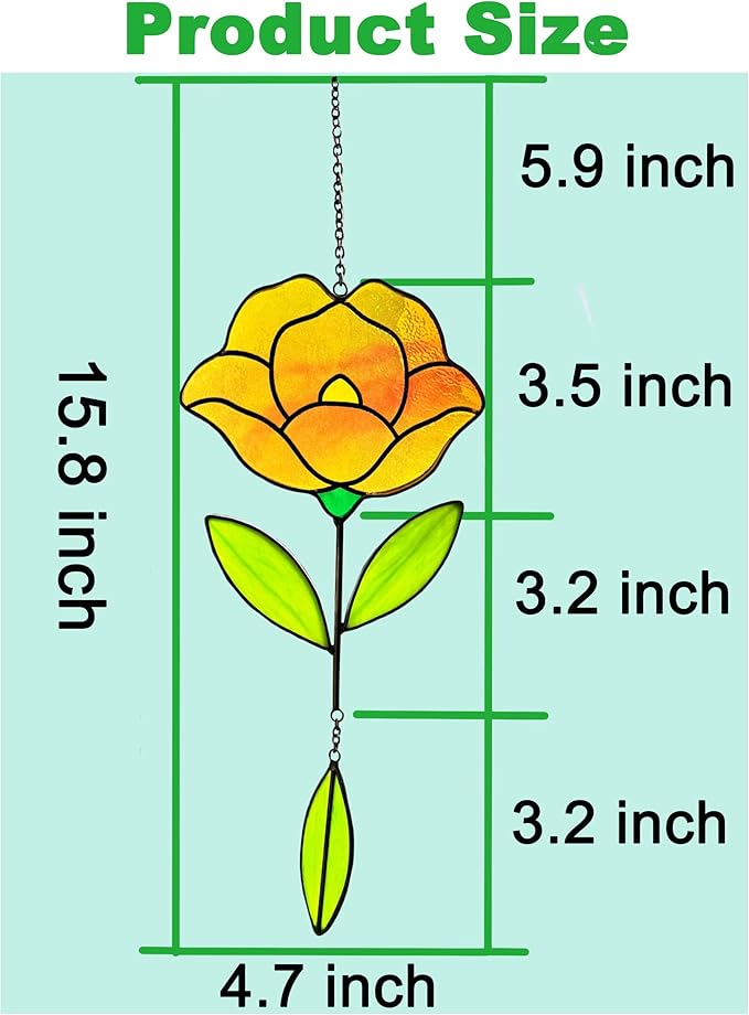 Flower Suncatchers, Stained Glass Window Hangings, Garden Suncatchers for Window and Wall Decor (B-Yellow)
