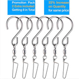 HS’s Creation 6 Pack S Hook Locking Clip Swivel for Indoor Outdoor Organization Spinning Hanger Clothline Rack Wind Chimes Spinner Prism Windsocks Hanging Plant
