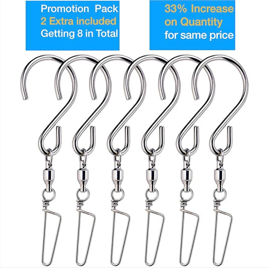 HS’s Creation 6 Pack S Hook Locking Clip Swivel for Indoor Outdoor Organization Spinning Hanger Clothline Rack Wind Chimes Spinner Prism Windsocks Hanging Plant