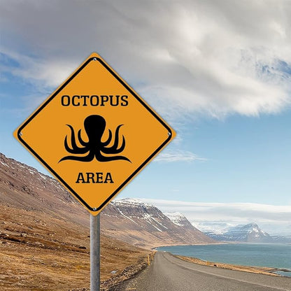 Caution Octopus Crossing XING Tin Sign Octopus Area Warning Street Sign Ocean Animal Novelty Caution Road Sign for Home Man Cave Door Porch Garden 10x10in