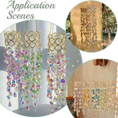 17.9In Crystal Wind Chimes Glass Crystal Suncatcher Prism Hanging Rainbow Maker Sun Catchers Octagonal Bead Chains Windchime for Window Hanging Ornaments Home Garden Decor Indoor Outdoor