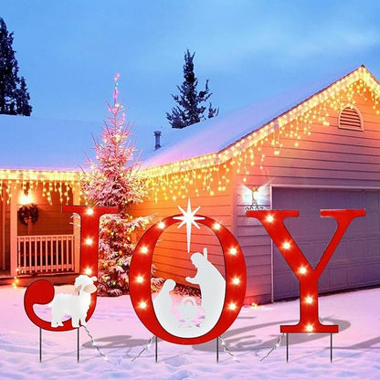 WONDER GARDEN Christmas Metal Yard Stakes, Lighted Joy and Nativity Scene Christmas Garden Stakes Yard Signs, Outdoor Decorations for Lawn Party Outside