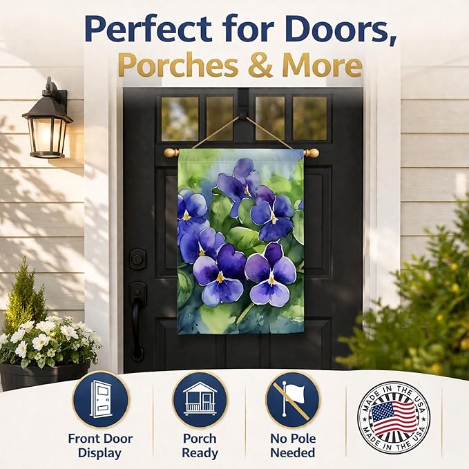 Caroline's Treasures Rhode Island Violets in Watercolor House Flag Large Porch Sleeve Pole Decorative Outside Yard Banner Artwork Wall Hanging, Polyester, House Size, Multicolor