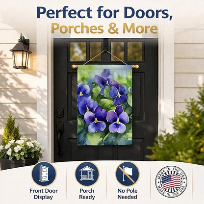 Caroline's Treasures Rhode Island Violets in Watercolor House Flag Large Porch Sleeve Pole Decorative Outside Yard Banner Artwork Wall Hanging, Polyester, House Size, Multicolor