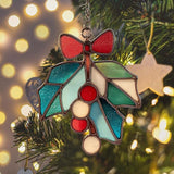 Mistle Toe Mosaic Style Acrylic Suncatcher Stained Glass Effect Window Car Hanging Christmas Ornament Indoor Outdoor Decor Garden Sun Catcher Panel for Women Mom Grandma