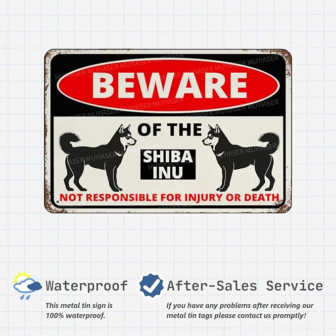 Beware Of The Dog Shiba Inu Sign Aluminum Metal Tin Signs Outdoor Yard Sign Warning Sign For Fence Yard Home Kitchen Farm Garden Wall Decor 8x12 Inch