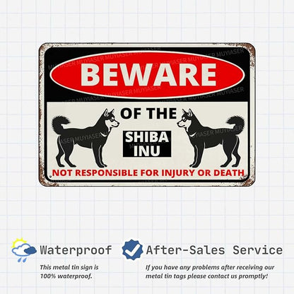 Beware Of The Dog Shiba Inu Sign Aluminum Metal Tin Signs Outdoor Yard Sign Warning Sign For Fence Yard Home Kitchen Farm Garden Wall Decor 8x12 Inch
