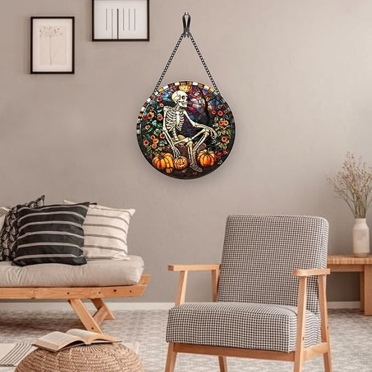Skull Window Decor, Luminous Acrylic Suncatcher Hanging Ornaments, 7.9'' Colorful Home Decor, Halloween & Christmas Decoration Gifts