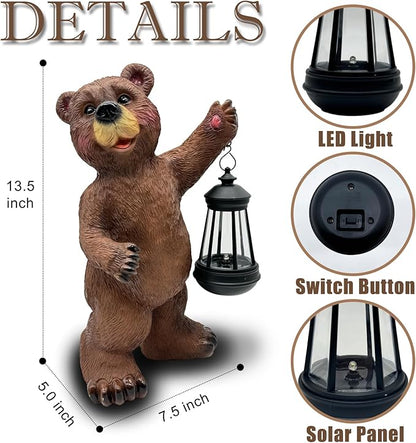 Solar Lantern Garden Statues Decor, 14" Large Outdoor Bear Figurine Lights for Yard Patio Decoration - Unique Christmas Housewarming Gift for Grandma Wowen Mom
