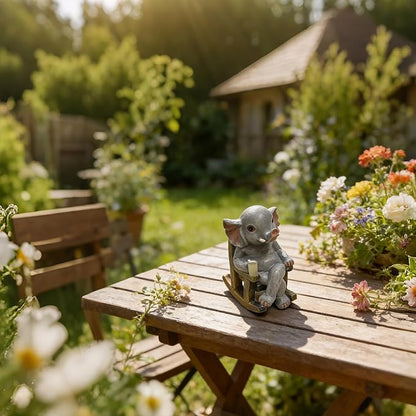 Miniature Elephant Garden Statue Solar Light Outdoor Decor Elephant Figurine Solar Lantern for Home Indoor Lawn Backyard Balcony Porch Patio Ornament for Women Mom Grandma 5.51"x4.33"x3.15"