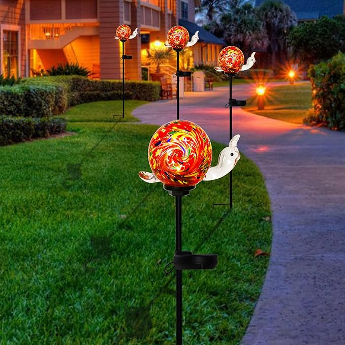 Bshine Solar Garden Decoration Outdoor Snail Lights, Hand Blown Glass Waterproof Solar Light Stake Decorate Paths, Pathways, Lawns and Yards Art for Mom