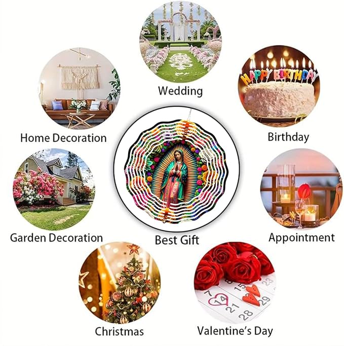 Virgin Mary Wind Spinner, Metal Wind Spinners Outdoor/Indoor,Virgin Mary Hanging Garden Decor for Outside, Stainless Wind Spinners for Yard and Garden 10 inch 3D (25.76X25 CM)