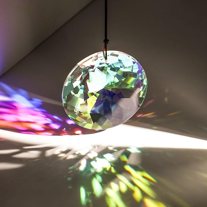 3"/79mm Hanging Crystal Prism Suncatcher for Window Large Sun Catchers AB Colored Faceted Prisms Ornament Rainbow Maker Chandelier Crystal Pendant