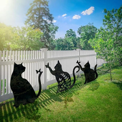 Metal Cat Stake Garden Decor, Yard Decoration Art for Lawn, Gifts for Cat Lovers, Black Outdoor Home Decoration, Metal Kitty Statue (SO Cat2)