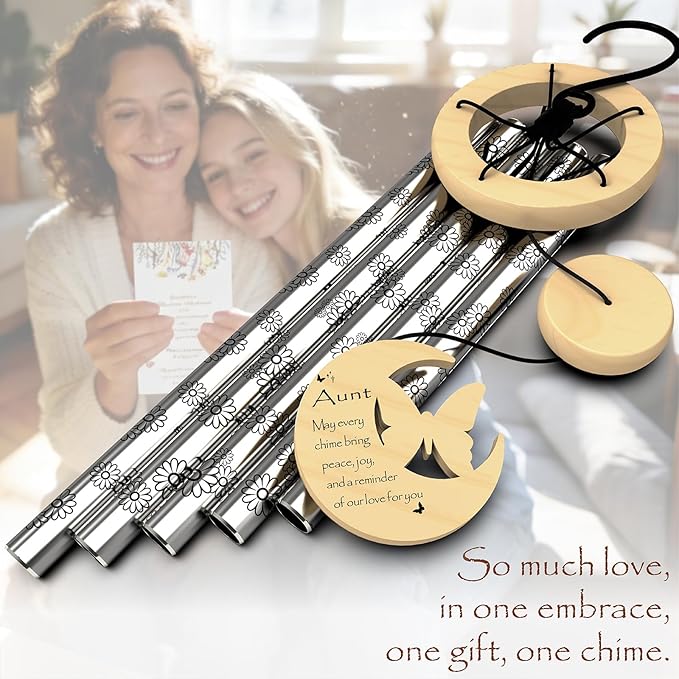 Aunt Gifts, Birthday Gifts for Aunt from Niece Nephew, 32" Butterfly Daisy Modern Wind Chimes, Best Aunts Ever Gift for Women Birthday Mother's Day, Garden Home Decor (for Aunt)