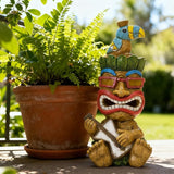 Solar Tiki Statue Decor-Outdoor Statues-Funny Guitar - Tiki Bird Tiki Bar Decorations 11.69 inch Tall for Outdoor Patio, Balcony, Yard, Backyard,Lawn,Tiki Gifts