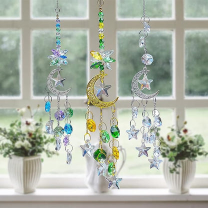 Hanging Crystal Suncatchers Window Prism 3 Pcs/3 Colors Moon and Star Prism SunCatcher Rainbow Maker Car Charm Mirror Accessories Mom Grandma Gifts KEINIA