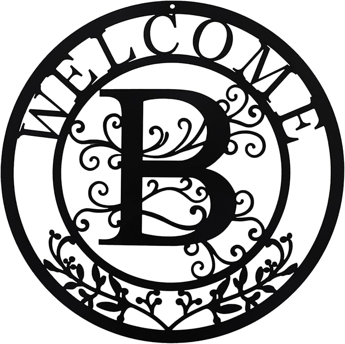 Metal Monogrammed Initial Welcome Sign, Metal Letter Wall Art Decor, Name Sign for Home Porch Front Door Outdoor (B)