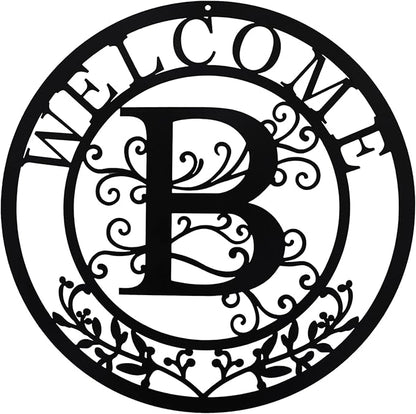 Metal Monogrammed Initial Welcome Sign, Metal Letter Wall Art Decor, Name Sign for Home Porch Front Door Outdoor (B)