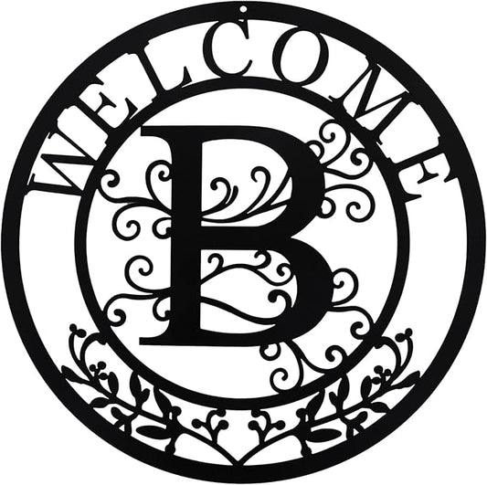 Metal Monogrammed Initial Welcome Sign, Metal Letter Wall Art Decor, Name Sign for Home Porch Front Door Outdoor (B)